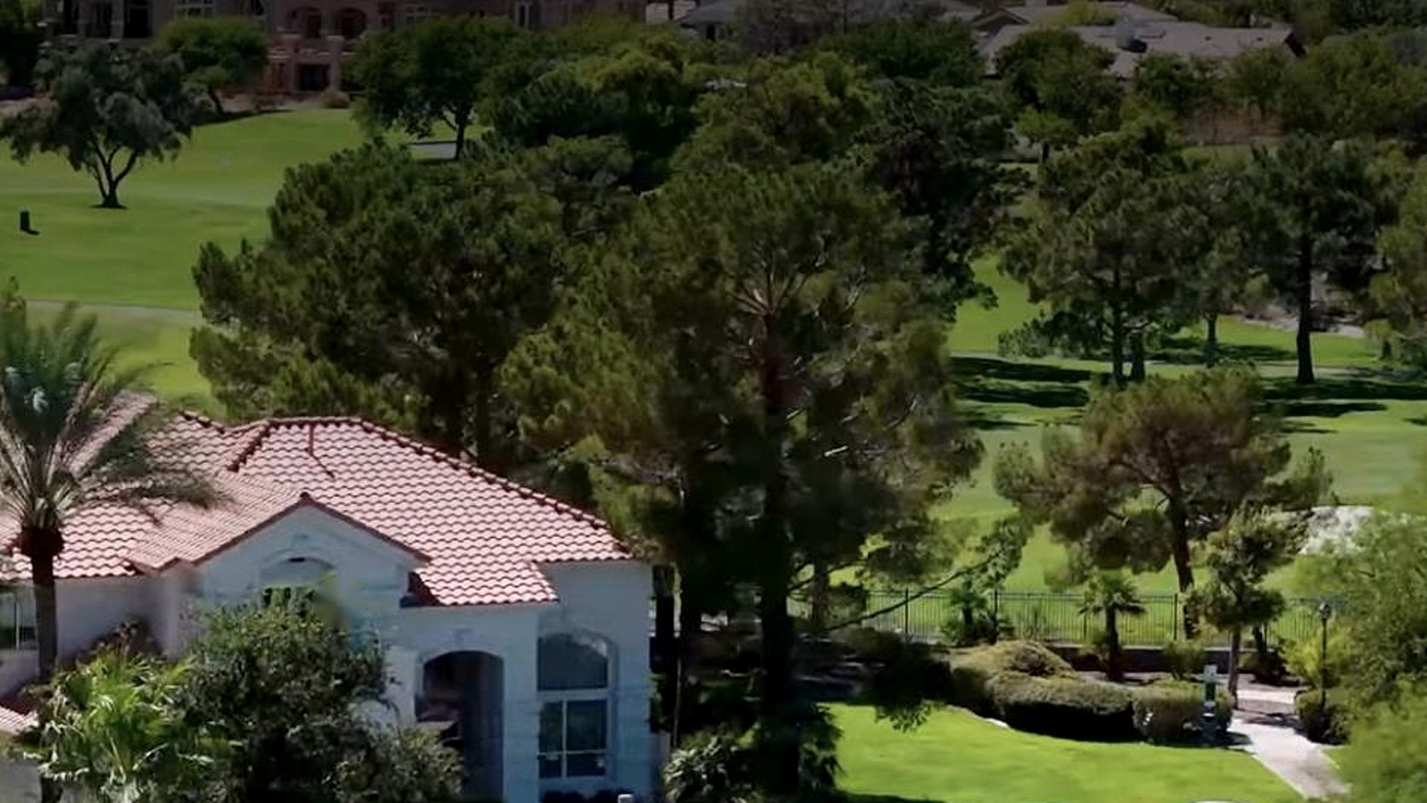 Aerial view of a Las Vegas home beside a golf course fairway
