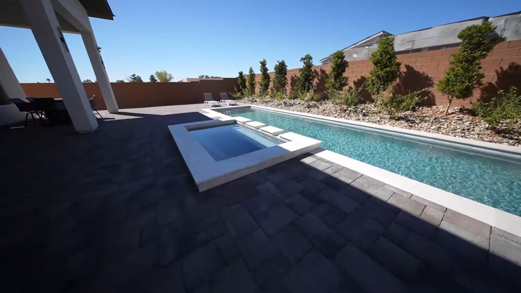 Pool and spa at a custom home in Torino Estates, Southwest Las Vegas
